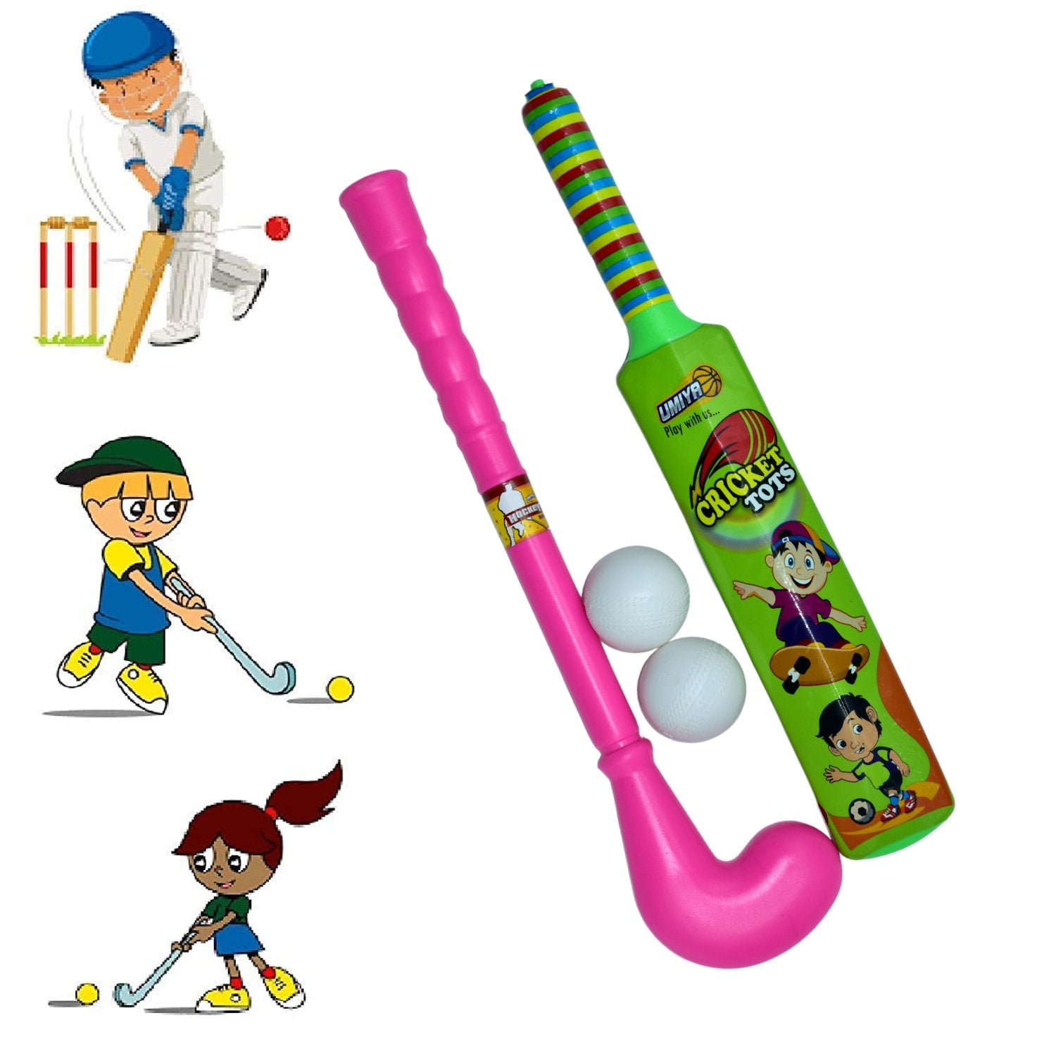 8002 Combo of Light Weight Plastic Bat, Ball & Hockey for Kids, Boys, Indoor, Outdoor Play 8002 Combo of Light Weight Plastic Bat, Ball & Hockey for Kids, Boys, Indoor, Outdoor Play
